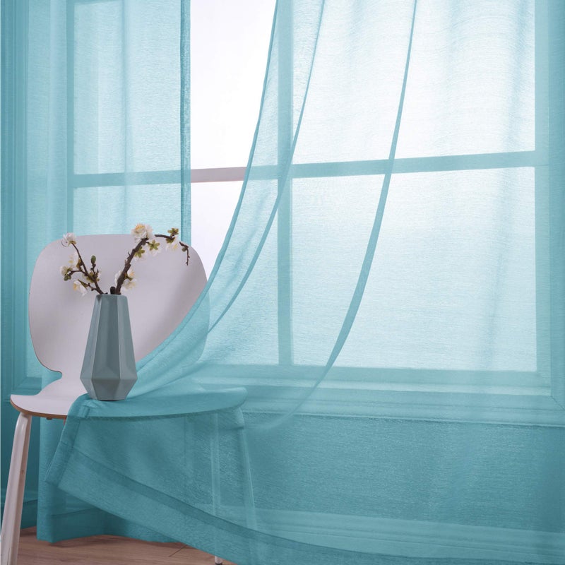 KOUFALL Teal Curtains 72 Inch Length for Bedroom 2 Panels Set Grommet Window Voile Sheer Curtains for Living Room Door 52x72 Inches Long - Image 4